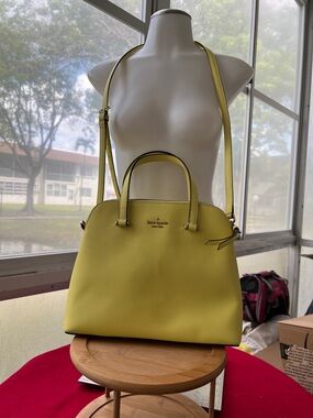 Kate Spade Lemon Yellow Leather Dome Satchel with Shoulder Strap